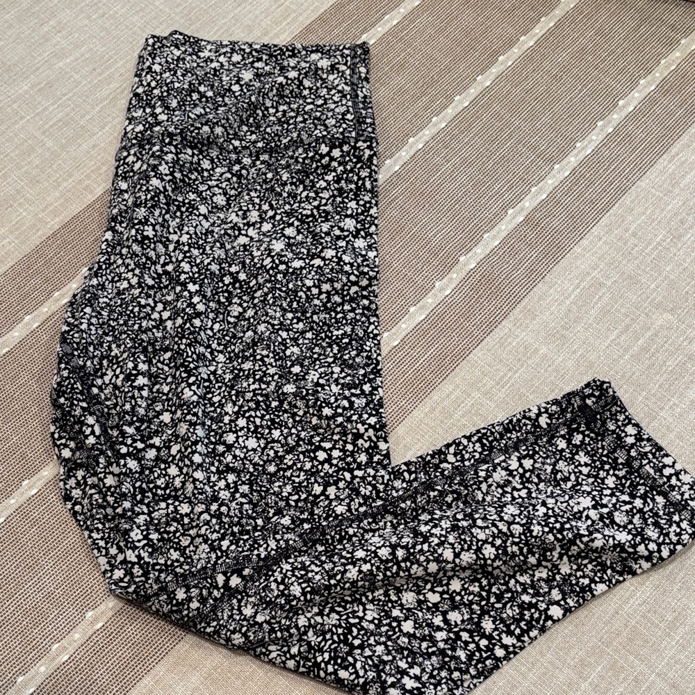 lululemon athletica Black and White Floral Leggings